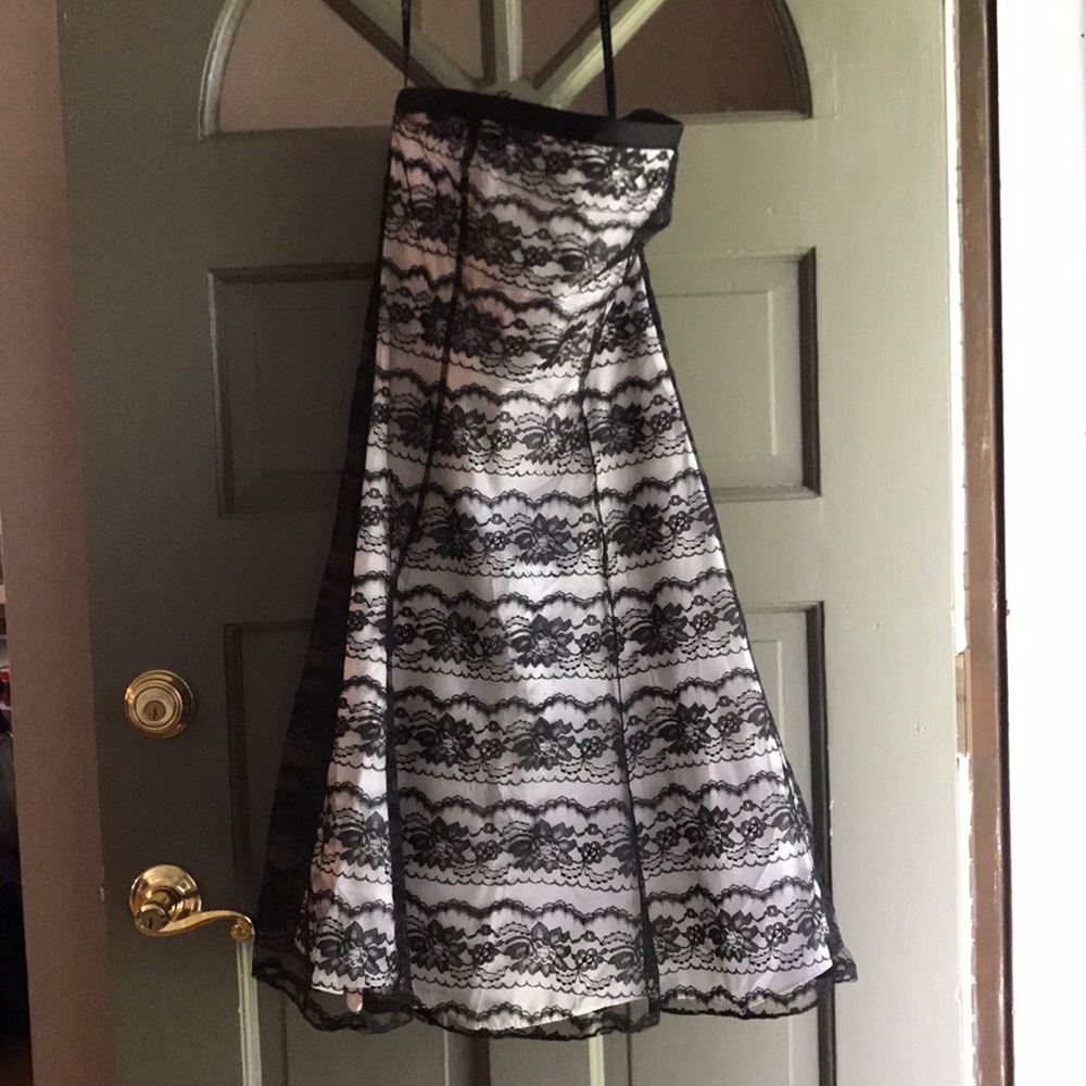 White with black lace corset formal dress